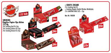 SMOKING KS Papier+Tips Aktion 122 tlg.(Smoking Red KS+Tips 24x92216)(Smoking Del